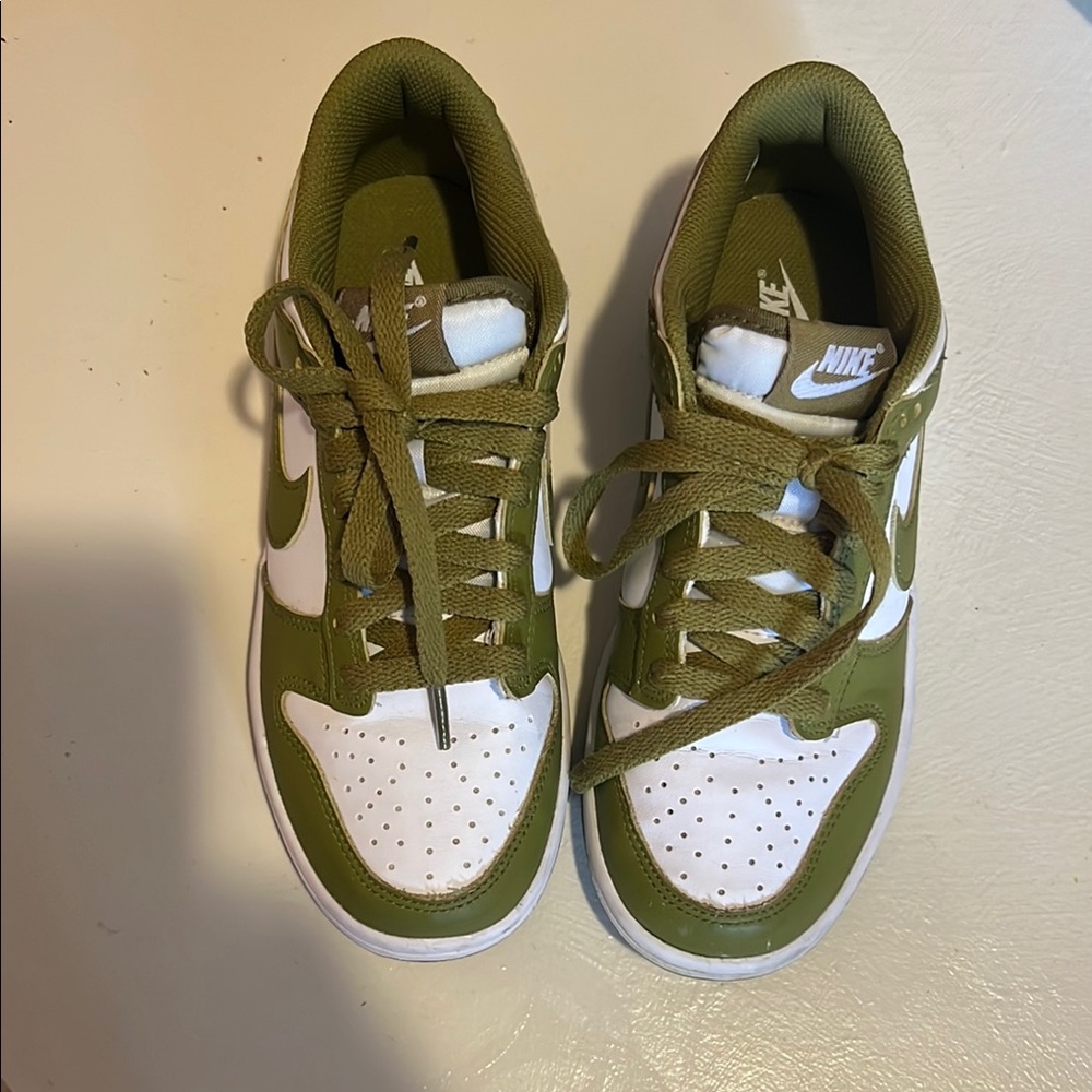 Nike Green and White Dunk Sneakers with Olive Highlights